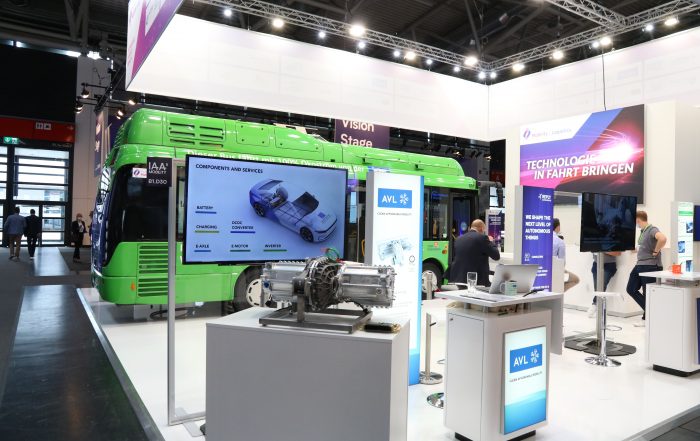 The AVL Software & Functions booth at the IAA with electric bus and E-axle